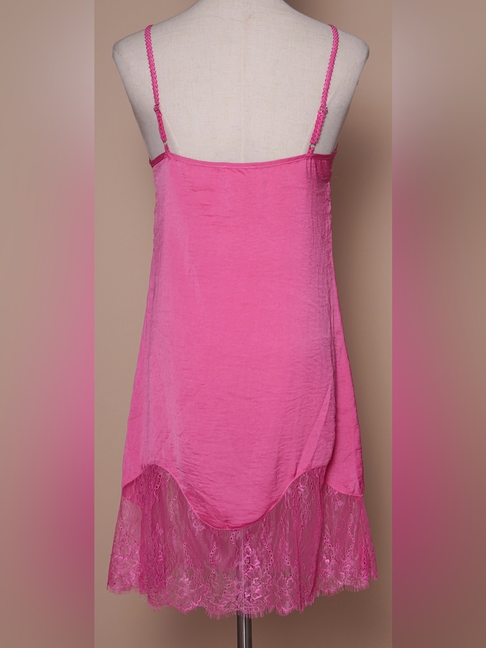 POL Pink Satin Lace Slip Dress Boho Romantic Midi Adjustable Straps - Picture 4 of 6